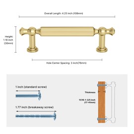 Haliwu 10 Pack Brushed Gold Cabinet Pulls, Kitchen Cabinet Handles Gold Drawer Pulls Dresser Handles, 3 inch(76mm) Hole Center Handles Zinc Alloy Gold Pulls Hardware