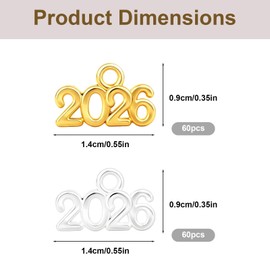 Penitue 120pcs 2026 Charms, Zinc Alloy Gold and Silver 2026 Year Charms New Year Graduation Tassel for Craft DIY Jewelry Making Party Decoration