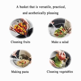 Qequa Multi Functional Drainage Basket Food Drainage Basket 2024 New Drainage Basket Kitchen Essential Drainage Basket Suitable for Salads Fruits Vegetables and Pasta (2pcs Grey) (white.)