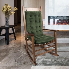 FlyGulls Rocking Chair Cushions Indoor Velvet Chair Pads High Back and Seat Cushion 2 Piece Set Green