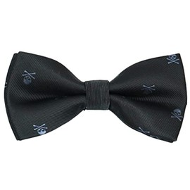 WANYING Skull Pattern Men's 6 cm Tie & Tied Bow Tie & Pocket Square 3 in 1 Set Yuppie Trendy Fashion Casual Cool, Bow Tie - Black & Grey Skull