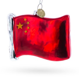 Waving Flag of China Blown Glass Christmas Ornament