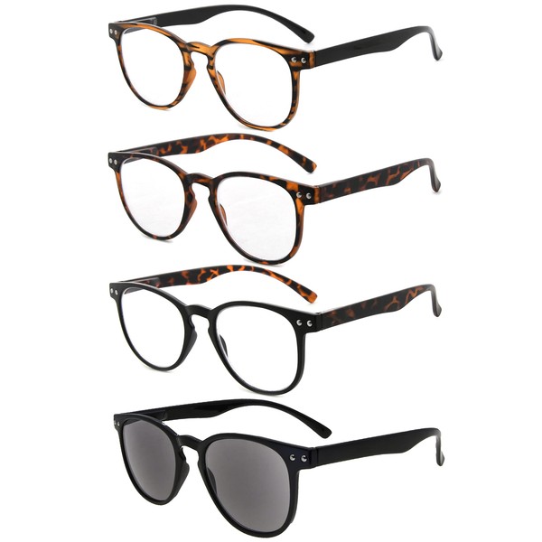 Eyekepper 4-Pack Round Full Coverage Ultrathin Flex Frame Reading Glasses Sunshine Readers