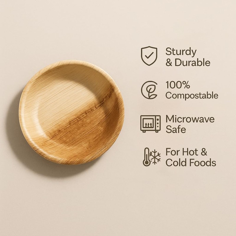 Leafware™ 25-Pack 5-Inch Areca Palm Leaf Bowls – Compostable, Leak-Proof,