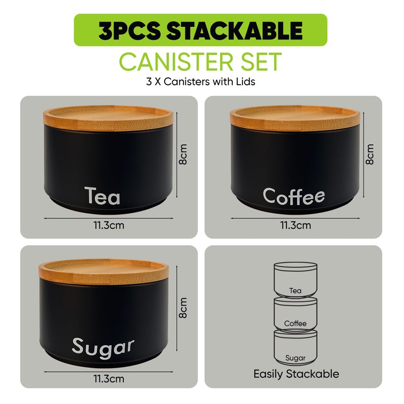 MantraRaj 3PCS Tea Coffee Sugar Canister Set Kitchen Canister Set