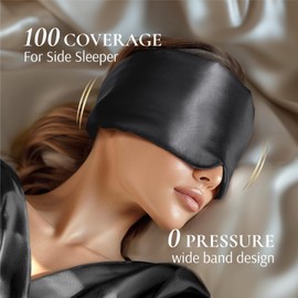 Zenssia Satin Silk Sleep Mask, Silky Eye Mask for Sleeping, Blackout Sleep Mask for Women and Men, Padded Sleeping Mask & Blindfold with Adjustable Strap, Black