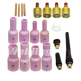 WeldingCity TIG Welding Torch Accessory Kit (.040"-1/16"-3/32"-1/8") Collet-Large Gas Lens-Ceramic Cup (Long)-Gasket-Back Cap for Torch 9, 20 and 25 Lincoln Miller Hobart ESAB Weldcraft CK AHP (T33A)
