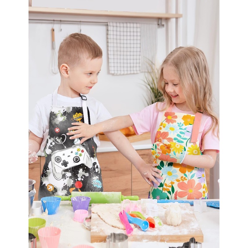 WERNNSAI Floreale Set Chef per Bambini - Impermeabile Bambini Grembiule