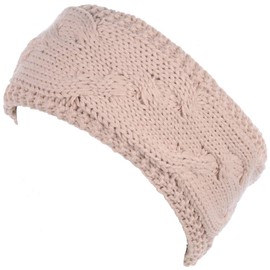 Be Your Own Style BYOS Winter Cozy Plush Faux Fur Fleece Lined Knitted Headband Wrap Ear Warmer,Various Patterns (Wave Beige)