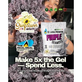 Purple Sea Moss – Wildcrafted Raw Irish Moss from St. Lucia | Organic Superfood, Nutrient-Rich, Supports Skin, Energy & Immune Health – 4oz (Yields 64–90oz Seamoss Gel) by Sunflower Wellness