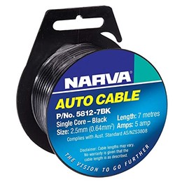 Narva 5A Auto Cable, 2.5 mm Diameter, Black