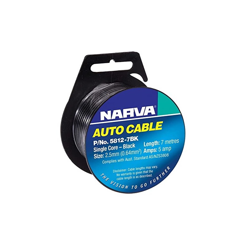 Narva 5A Auto Cable, 2.5 mm Diameter, Black