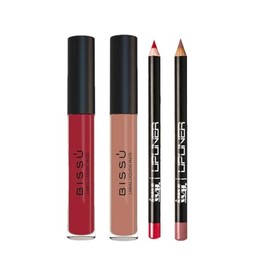 Los Lip Combos que Necesitabas – Kit de 2 Labiales Mate Bissu + 2 Delineadores IVY | Vegano, Waterproof y Cruelty Free (Cherry)