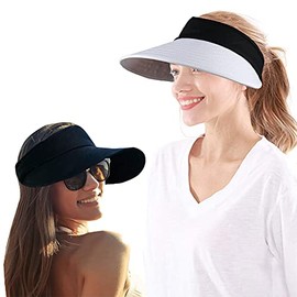 2PCS Wide Brim Sun Visor Hat Women Large UV Protective Golf Beach Cap, Design in Korea