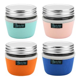 Beautyflier 4oz Mason Jar Sleeves, Neoprene Insulated Protector Covers for Ball Mason 4oz Quilted Jelly Jars, Non-Slip Grip Jar Jackets Fit ComSaf Regular Mouth Small Glass Jars, Sleeve Only