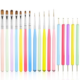 WOKOTO 18 PCS Nail Art Brushes Set Gel Polish Round Tip Acrylic Nail Brush Nail Art Dotting Pens Liner Nail Brushes For Acrylic Nails Art Designs Painting Tools Fingernail Brush Nail Cleaning Brush