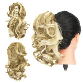 Gairyan 30 cm Ponytail Hairpiece Braid Extensions Long Curly Claw Clip-In Ponytail Extensions Synthetic Hair Extensions Wavy Hairpiece Hair Extension (Sandy Blonde & Bleached Blonde)