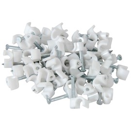 Telephone cable clips, white, bag of 100 ROUND