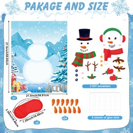 Pasimy Christmas Pin Games Reusable Pin The Nose On Snowman Game Set Include 2 DIY Snowman 1 Xmas Poster 24 Carrot Nose Stickers 2 Blindfold for Winter Holiday Party Game Activities Supplies