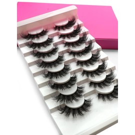 Pestañas postizas de visón sintético, 8 pares, 3D5D, 0,59 pulgadas de grosor, volumen cruzado, extensión de pestañas de ojo de gato, aspecto natural y esponjoso, con caja rosa oscuro