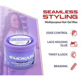 SMOKKIN Strong Hold Hair Gel with Argan Oil, Edge Control, Braiding Gel, Twist & Lock Styling Wax, Water-Based Hair Gel for Natural Hair, Long-Lasting Hold - 16.9 FL oz - Lavender