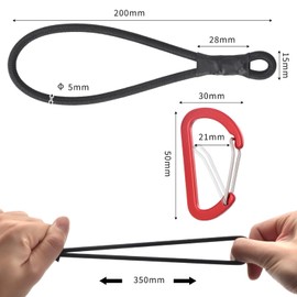 GGXZHT Tensioning Elastic Straps with Carabiner, Pack of 10 Multifunctional Tarpaulin Tensioners, Rubber Tensioners, Carabiner Hooks, Expander with Carabiner for Tarpaulins, Tents, Nets, Camping (
