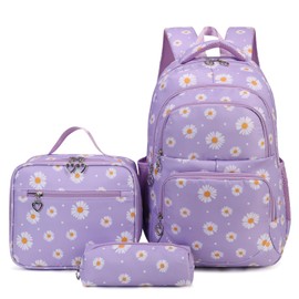 SIVENKE Daisy Printed School Backpack Set with Lunch Bag Pencil Case 3 Pieces School Bags for Teens Girls Boys Primary Junior Middle School Water Resistant Lightweight Bookbag Travel Rucksack