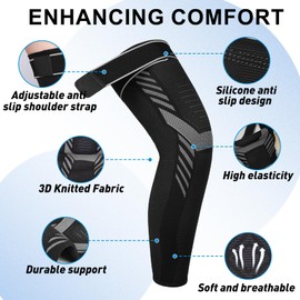 Yasdyri Full Leg Compression Sleeves Adjustable Long Knee Braces for Women and Men Long Knee Compression Sleeve for Arthritis, Tendinitis, ACL, Meniscus Tear, Sport, Basketball 2 Pack (Black, M)