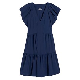 vineyard vines Women's Harbor Tiered Ruffle Sleeve Dress, Nautical Navy/White Cap