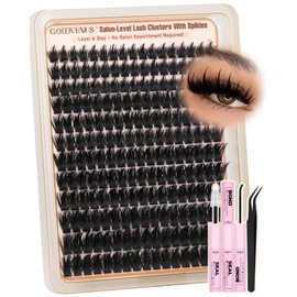 Manga Lash Clusters Kit with Spikes Wispy Fluffy Cluster Eyelash Extensions Kit Anime Eyelashes Clusters Reusable Faux Mink Fairy Individual Lash Extension Kit (D Curve 12-18mm 204 pieces)