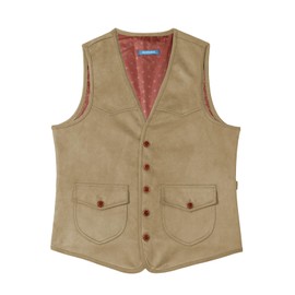 Solovedress Men's Suede Suit Vest Regular Fit Vintage Soft Faux Leather Western Cowboy Vest, champagne