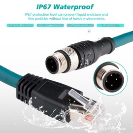 Lonlonty - Cable blindado M12 de 4 pines a RJ45 Cat6, cable industrial de 4 pines M12 de código D macho a RJ45, cable de conexión blindado de 3.3 pies, 10 Gbps para aplicación Cognex y automatización