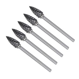 CoCud Tungsten Carbide Rotary Burrs File, 1/8" Shank 6mm Dia, Double Cut G-Shape Rotary Burrs Tool - (Applications: for Metal Carving), 5-Pieces