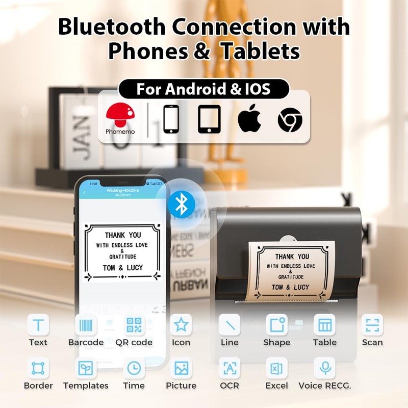 Phomemo M221 Label Printer with 3 Label Rolls - Thermal