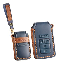 ontto Key Fob Cover Handmade Leather Key Holder Fit for Honda Civic Accord CRV HRV Pilot Ridgeline Passport Insight 2017-up, Blue