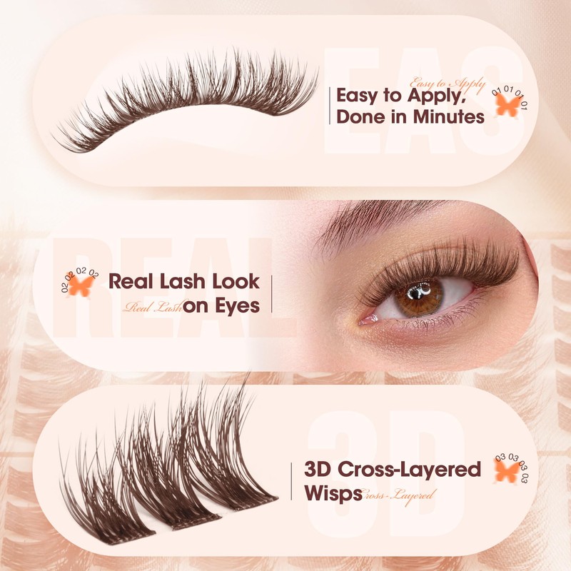Brown Cluster Lashes Natural Fluffy Eyelash Clusters (10-14MM, Elowen)