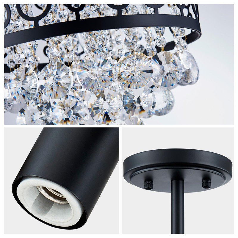 WUZUPS Crystal Drum Chandelier Flushmount Ceiling Light Modern Lighting Fixture