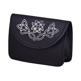 Black Kilt Belt Pouch with Celtic Embossed Silver100% Real Leather Sporran/Pouch