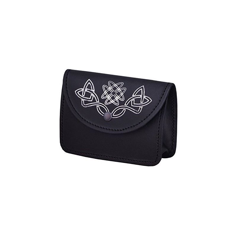 Black Kilt Belt Pouch with Celtic Embossed Silver100% Real Leather