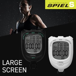 dretec Large Screen, Easy-to-Read Stopwatch, 0.01 Second Unit Measurement, Lap/Split Function, Replaceable Battery, Quiet Study, Black