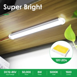 ropelux 12v Led Light Bar Strip, 120leds 1500LM 8W DC 12 Volt Led Strip Lights Fixtures with Switch, Enclosed Trailer Lights for RV Interior, Van, Truck Lorry, Camper, Boat, Caravan, Motorhome (1Pcs)