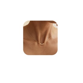 HABIKIP Gold Pearl Necklaces for Women Trendy, Dainty 14K Gold Pearl Pendant Chain Choker Necklace Cute Small Pearls Pendant Thin Link Necklace Waterproof Hypoallergenic Gold Jewelry Gifts for Women