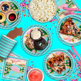 Pink Flamingo Birthday Party Supplies - Flamingo Bridal Shower - Flamingo Baby Shower - Flamingo 1st Birthday | Tableware Set Includes Plates Napkins and Cups | Kit for 16