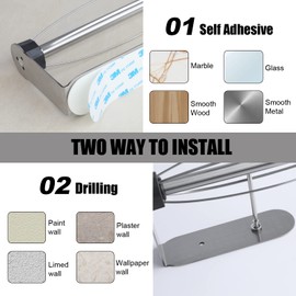 2 Pack Paper Towel Holder, Easy Tear with Damping Function, Single Hand Operable Wall Mount Paper Towel Holder, Self-Adhesive or Drilled for Kitchen,Under Cabinet, Bathroom.Stainless Steel