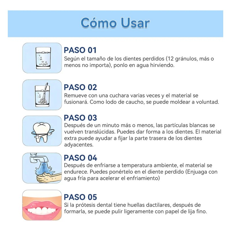 2pz Perlas Reparación Dientes Postizos Gránulos 30ml