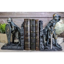 Ebros Gift Medieval Dragon Heraldry Knight Bookends Statue 8"Tall Set Suit Of Armor Knights