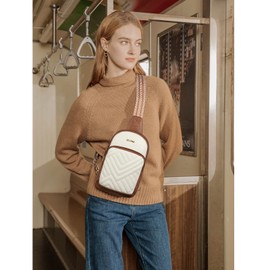 Telena Sling Bag Crossbody Leather Fanny Pack Cross Body Purse Chest Bag for Women with Adjustable Strap Beige with Brown