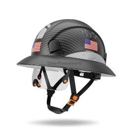 DEKE Lightweight Industrial Construction HDPE Safety Helmet Head Protector Full Brim Hard Hat with Goggles ANSI CE ApprovedSafety Helmet Type: WIth Visor, Color: Black, Material: HDPE
