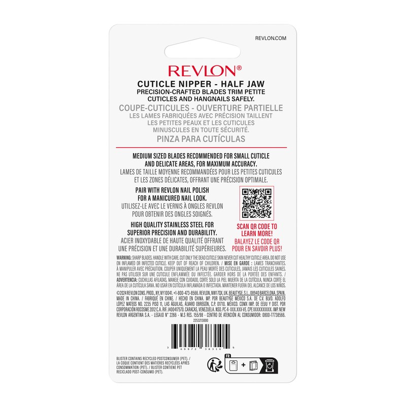 Revlon Half Jaw Cuticle Nipper, Manicure Tool for Nail Care,