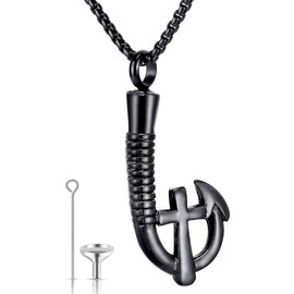 YOUFENG Fishing Hook Urn Necklace for Ashes Stainless Steel Cremation Jewelry Cross Ashes Necklaces Memorial Keepsake Black